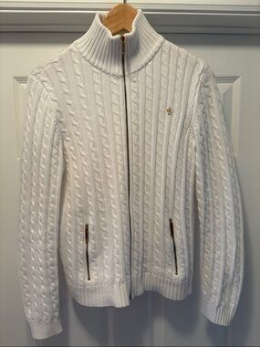 Ralph Lauren White Cable Knit Zip-Up Cardigan